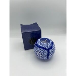 Vintage Artistica Candle Blue White Floral Ceramic Sphere Ball Decoration W/ Box